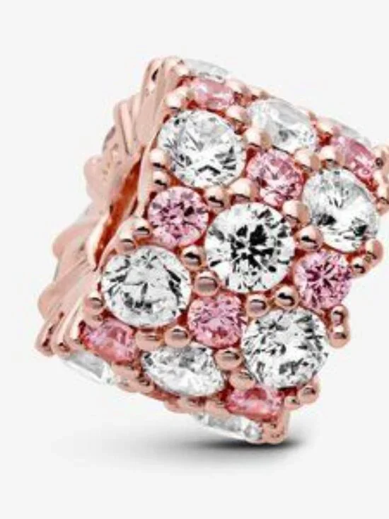 14k Rose gold-plated charm with clear and fancy fairy tale pink cubic zirconia - Picture 6 of 7